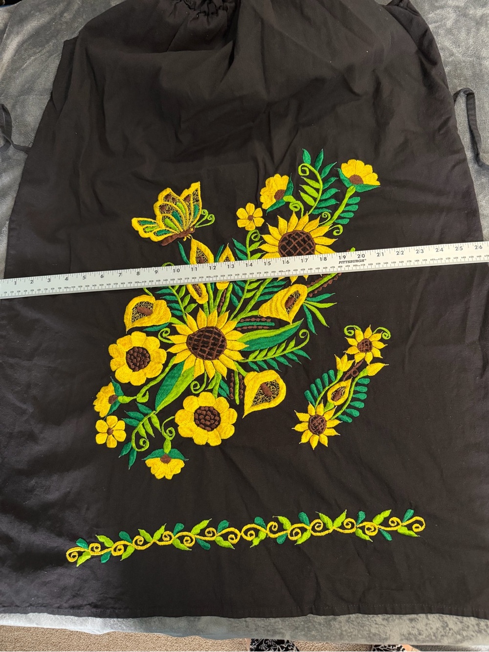 Sunflower Embroidered Mexican Dress chrochet Lace Trim Off-Shoulder knee length - Picture 7 of 7